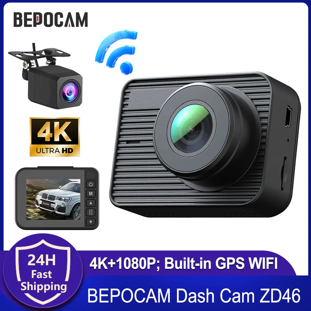 Dash Cam Car 4K ZD46 Camera Recorder GPS WIFI Dual Lens Dashcam Auto With 1080P Rearview Camera Night Vision Black Box For Car