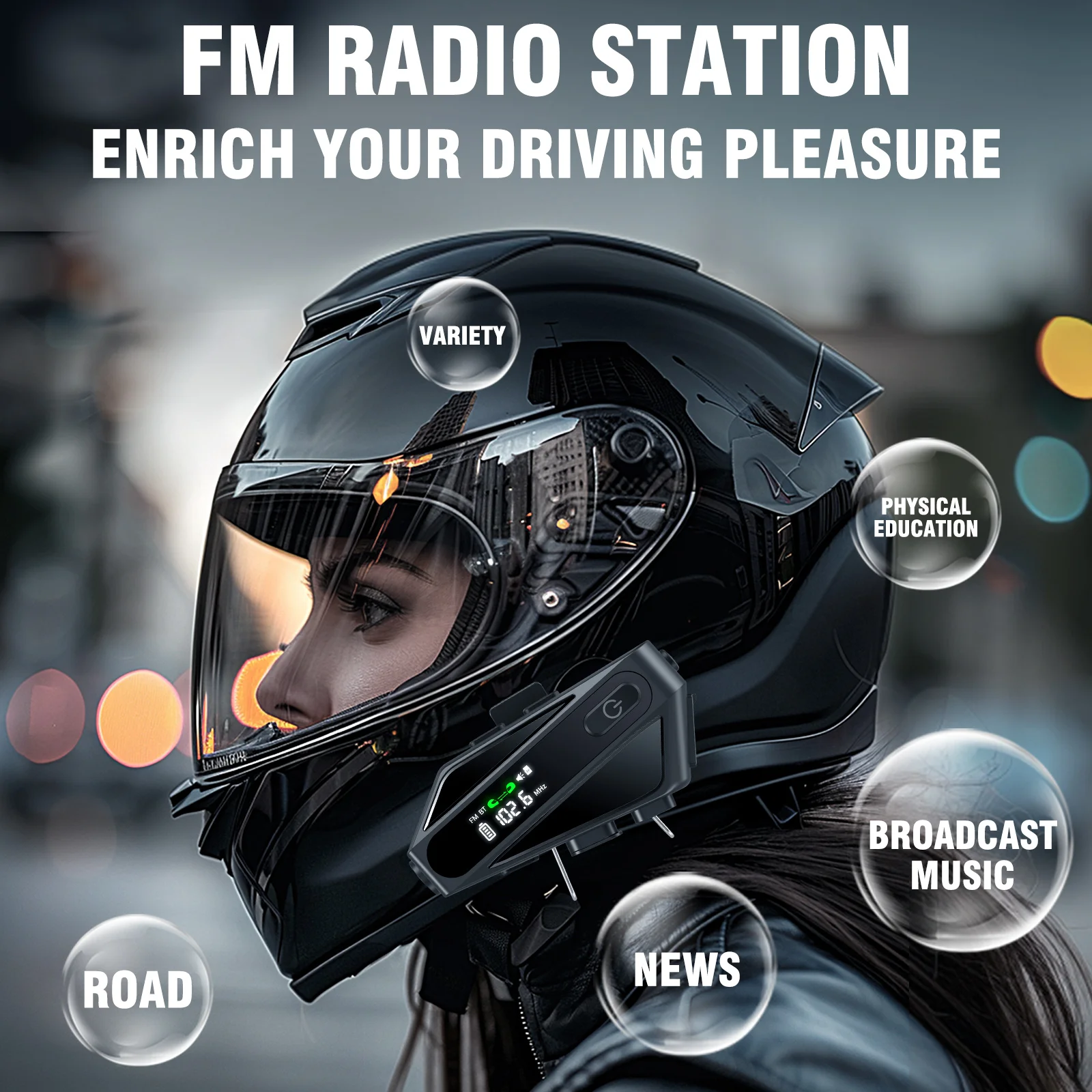 Picture 4: New C6 Motorcycle Helmet Bluetooth Intercom Headset IPX6 Waterproof Noise Reduction FM Radio Voice Assistant Wireless Headphones