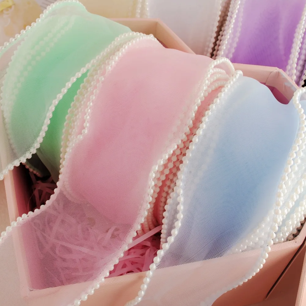 Kewgarden 6cm 60mm Pearl Edge Organza Ribbons DIY Hair Bowknots Wedding Party Decoration Accessories Handmade Crafts 10 Yards