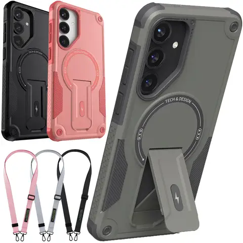 For Samsung Galaxy S25 S25 Plus S25 Ultra 5G Phone Case Shockproof Heavy Duty Kickstand Holder Protective Cover With Lanyard