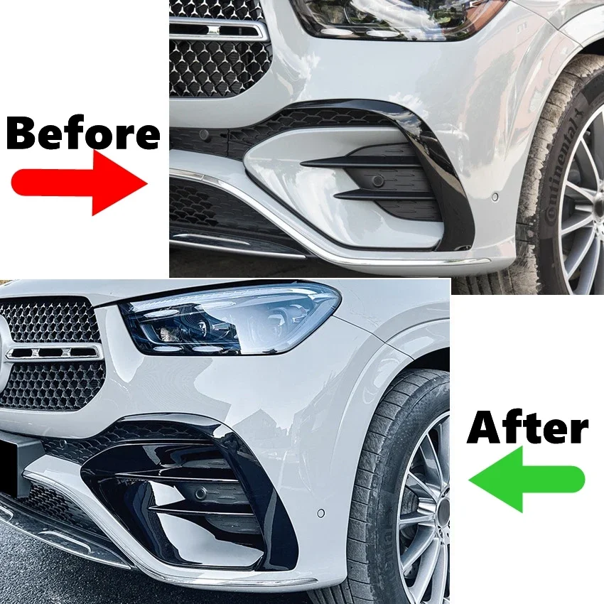 Car Front Bumper Fog Lamp Grille Cover for Mercedes-Benz GLE-Class W167 C167 GLE450 GLE53 2024+ AMG Accessories Glossy Black Kit