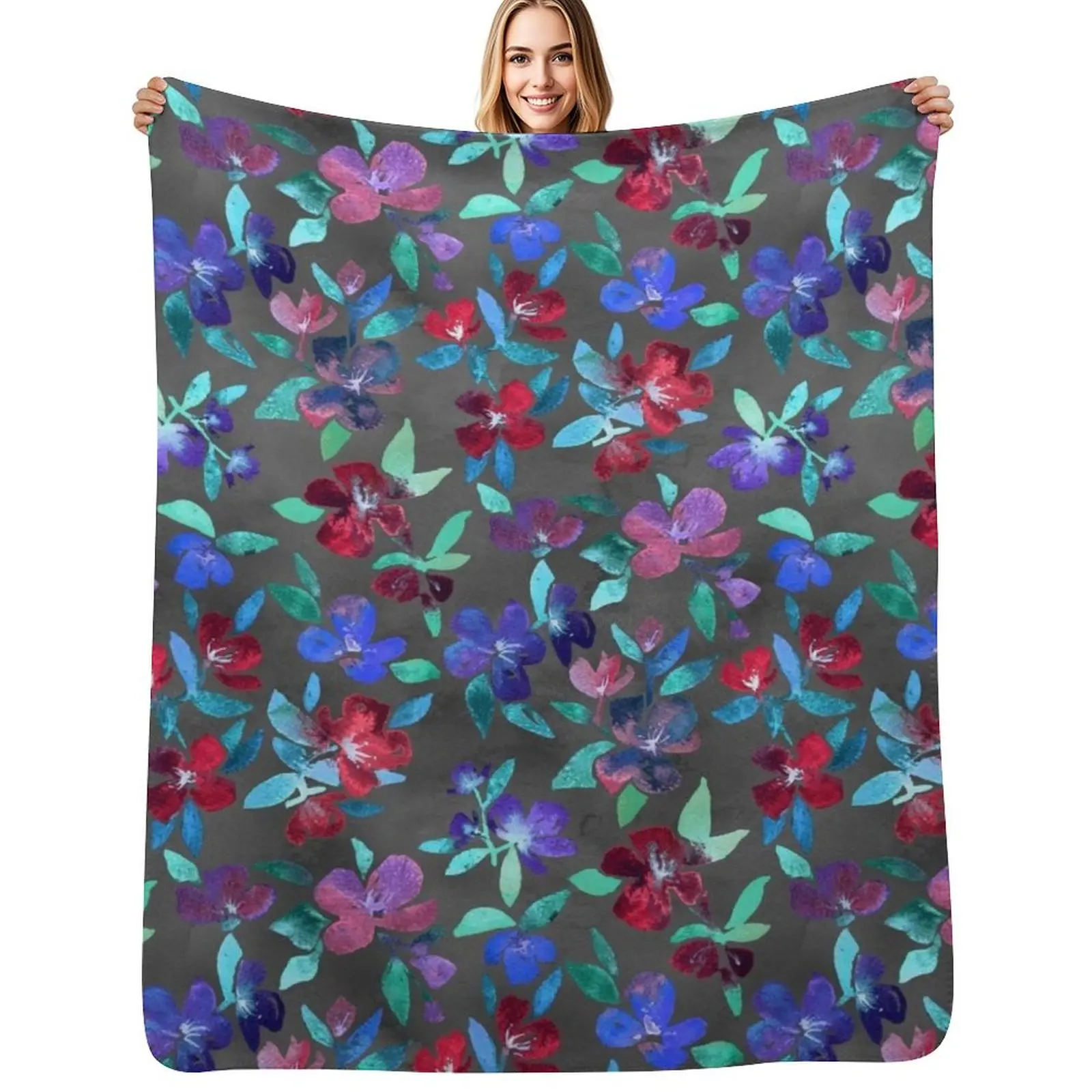 

Blossoms in Cherry, Plum and Purple Throw Blanket Soft Plush Blanket as Housewarming Gift