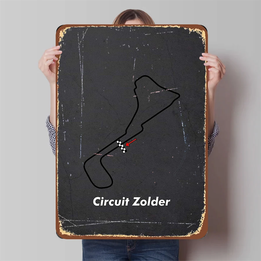 Circuit Zolder Race Track-letrero de Metal F1, decoración de circuito de carreras para garaje, hombre, cueva, arte de pared