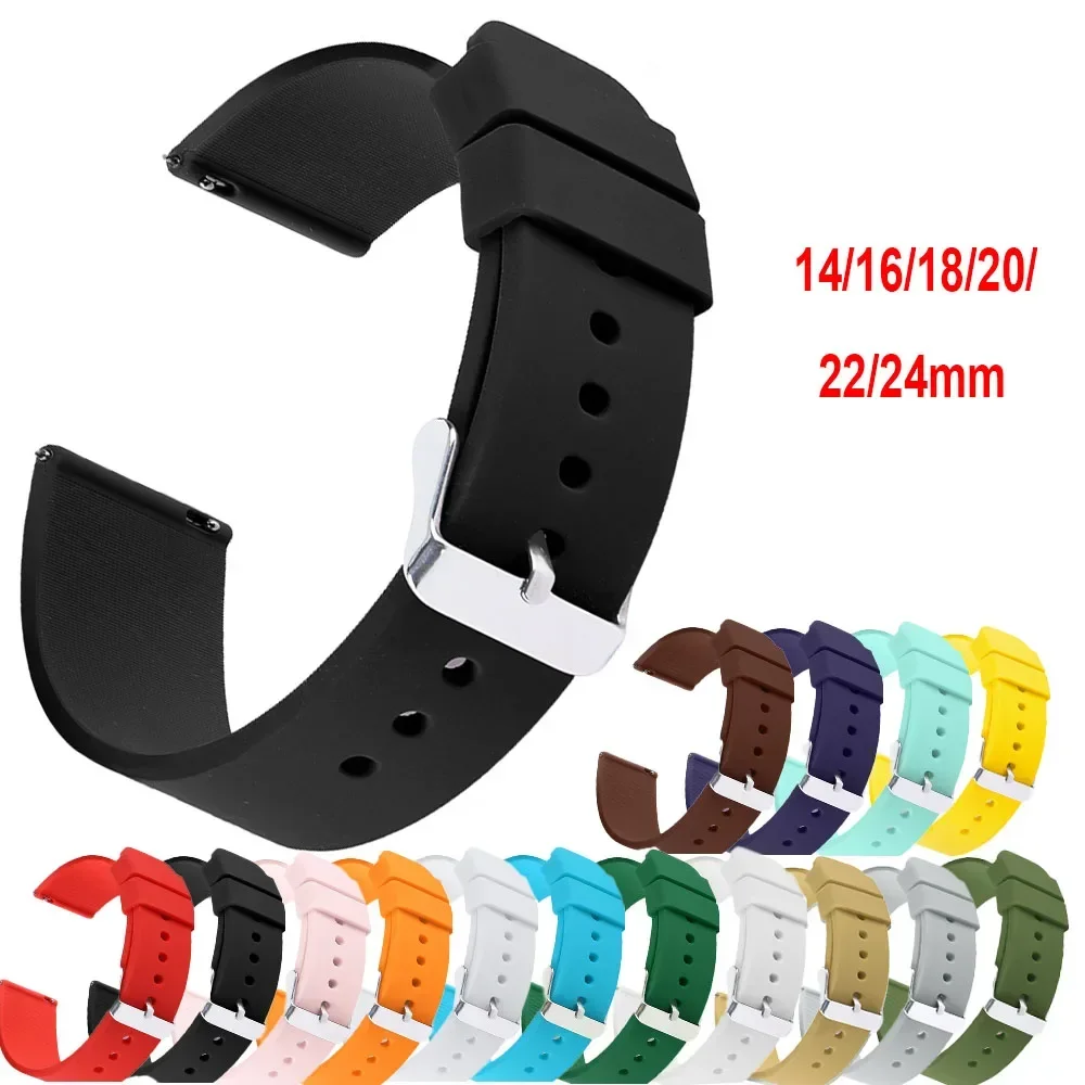 Silicone Rubber Watch Strap 14/16/18/20/22/24mm for Samsung Galaxy Watch 7 6/5/4 Waterproof Watch Band Watches Accessories