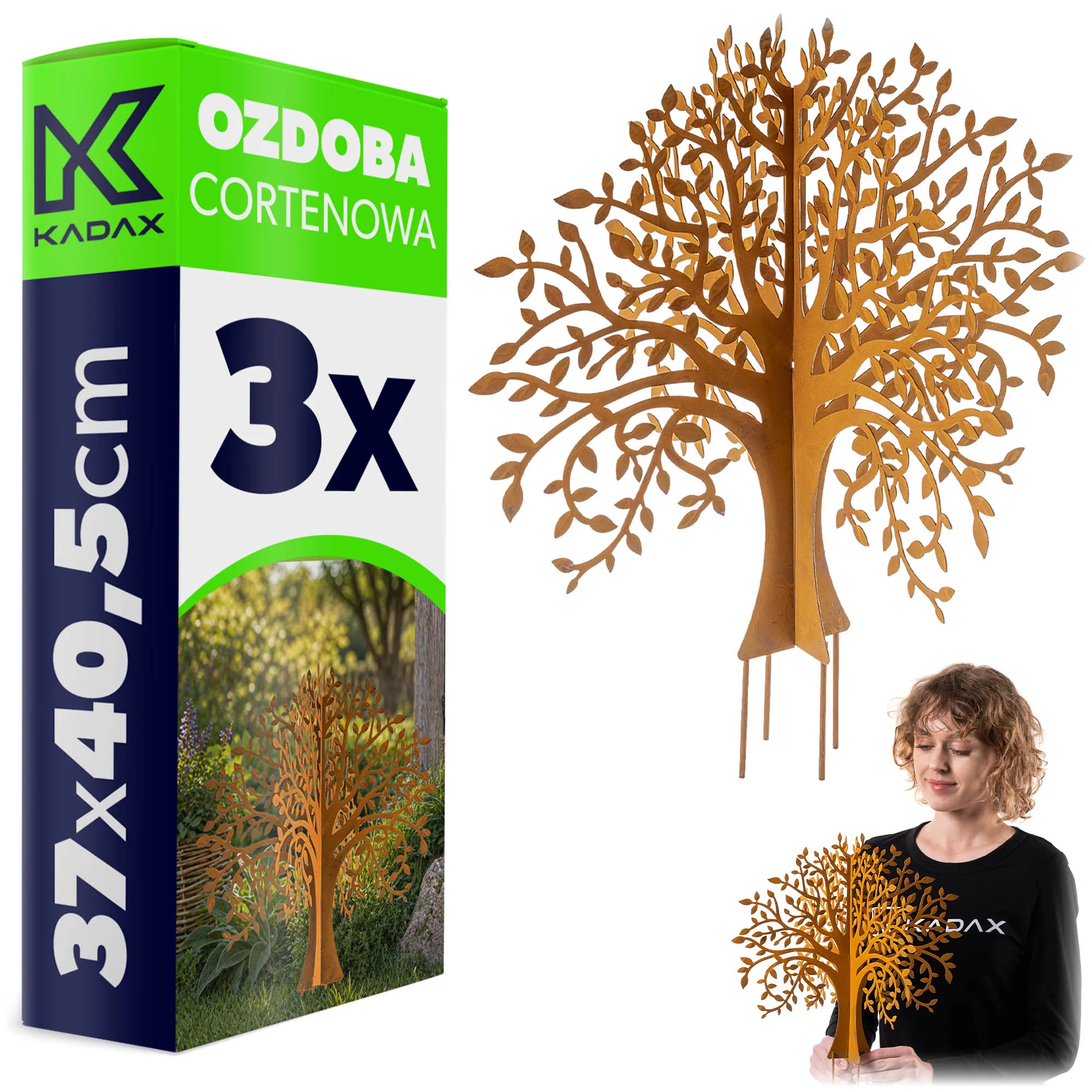 KADAX Tuinornament Boom Staal Corten Decoratie Roest Effect Pin Decor Retro Corten Staal 3 Stuks
