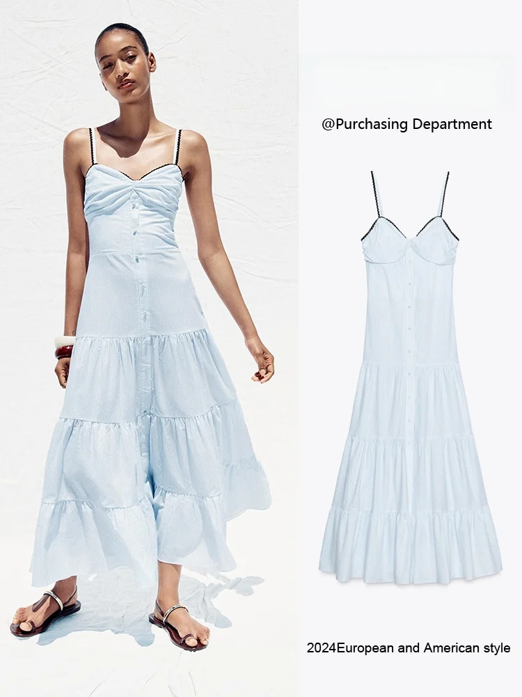 Zomer nieuwe collectie dames midi dr gestreepte svel strap casual dr lange avondjurk voor par pure kleur andere 00%