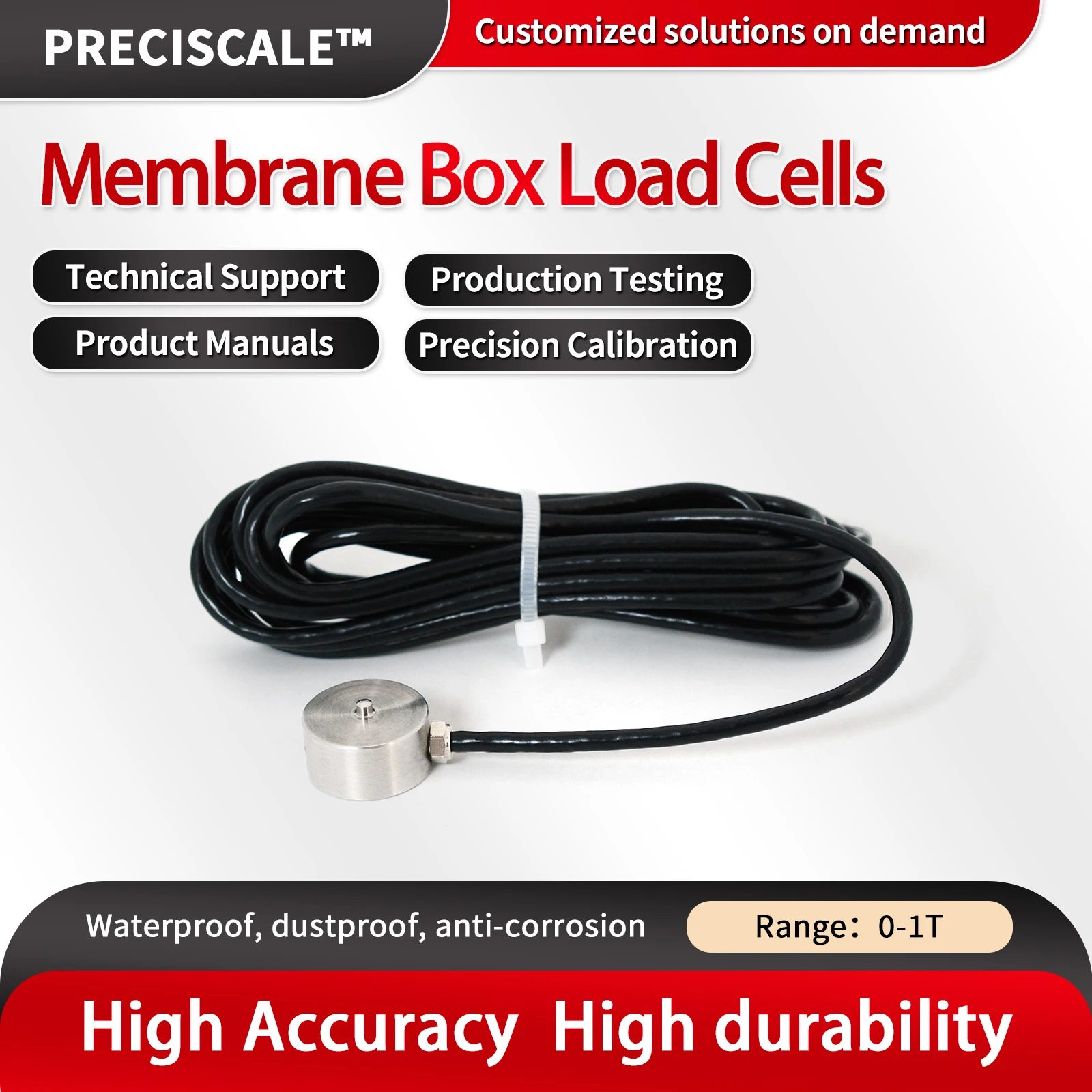 

Preciscale Micro Load Cell Sensor Outside diameter 20,Test Pressure and Compressive Force,Stainless Steel Sensor,IP66,φ3X3m