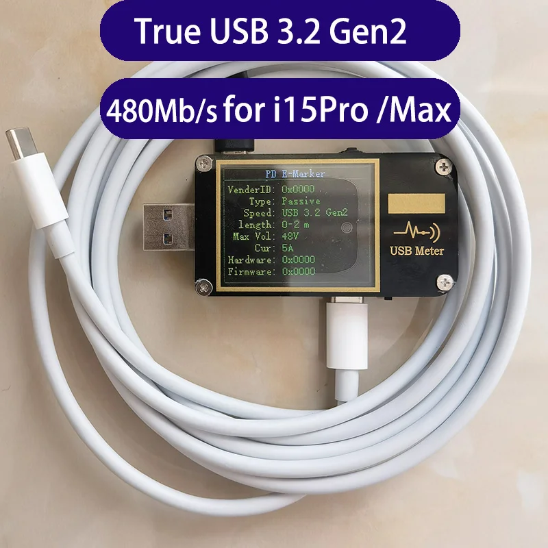 Кабель зарядки 240W USB-C 2m iPhone 15 Pro Max Plus Тип C к Тип C Кабель зарядки PD iPhone15 Быстрая Зарядка USB3.0 USB3.2 Gen2 480Mb/s