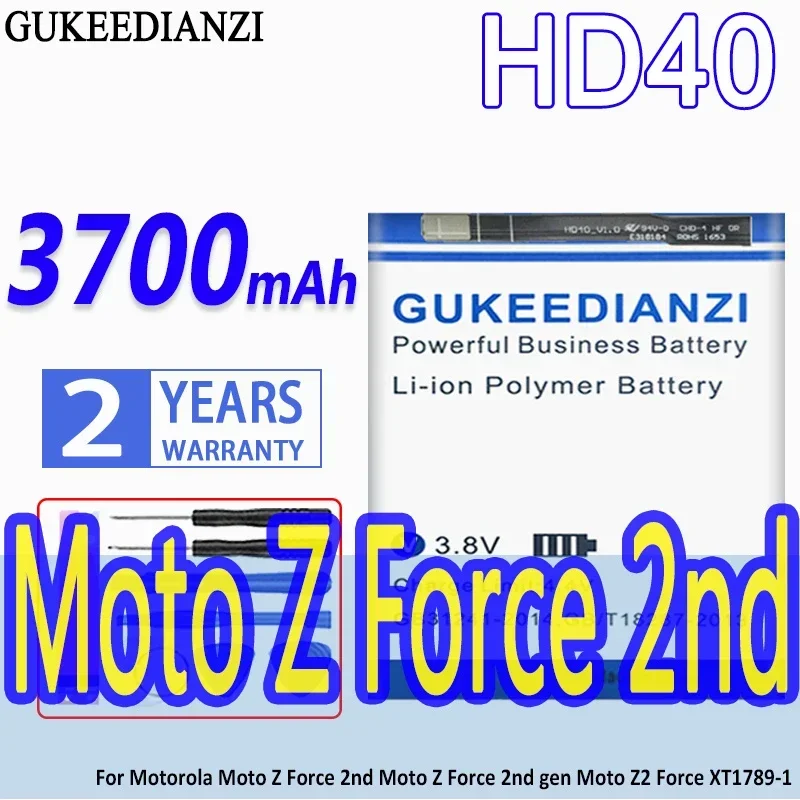 High Capacity GUKEEDIANZI Battery HD40 3700mAh For Motorola Moto Z Force 2nd gen Z2 force XT1789-1 Mobile Phone Batteries