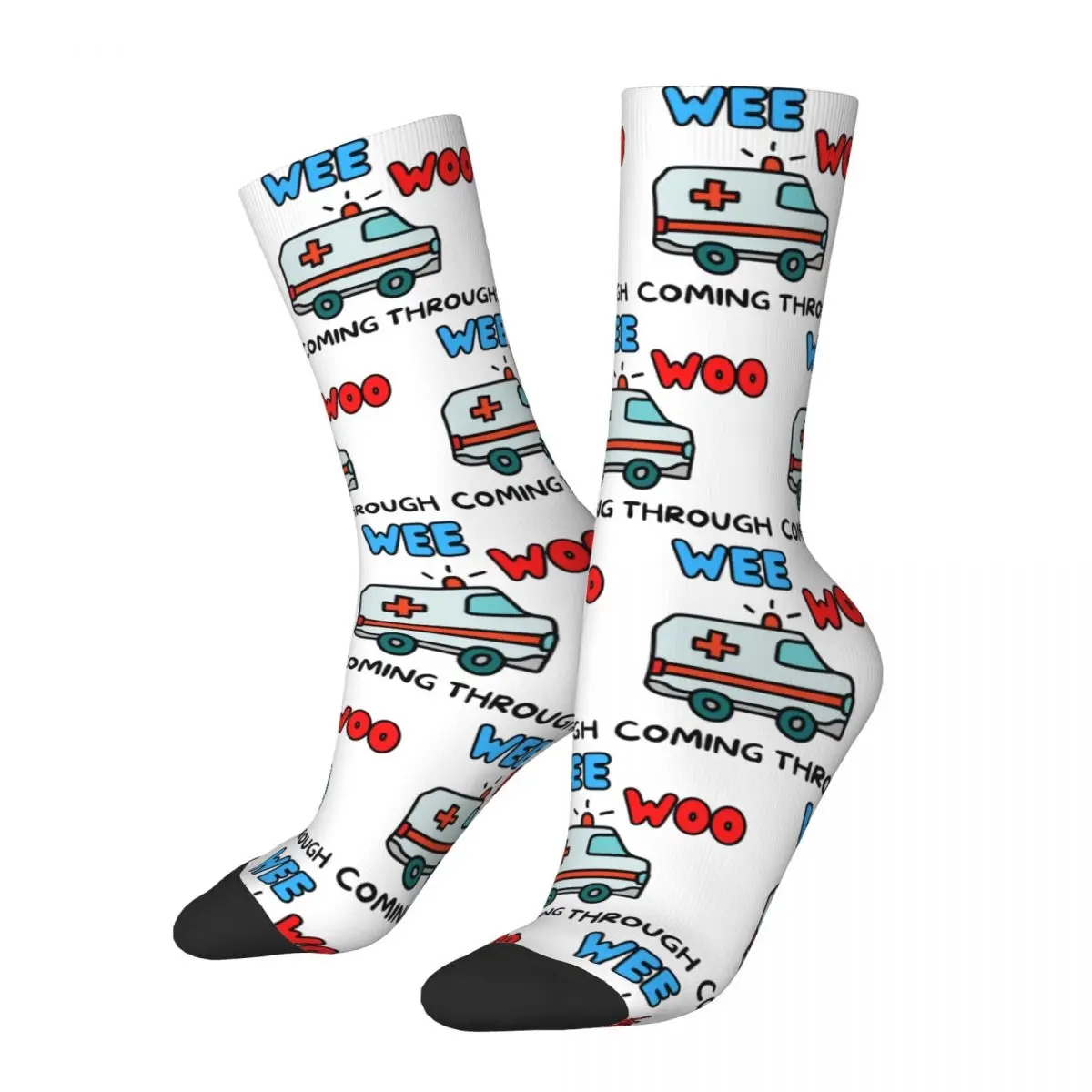 Harajuku Female Socks Wee Woo Ambulance Stuff Warm Cute Ambulance Sport Stockings All Seasons