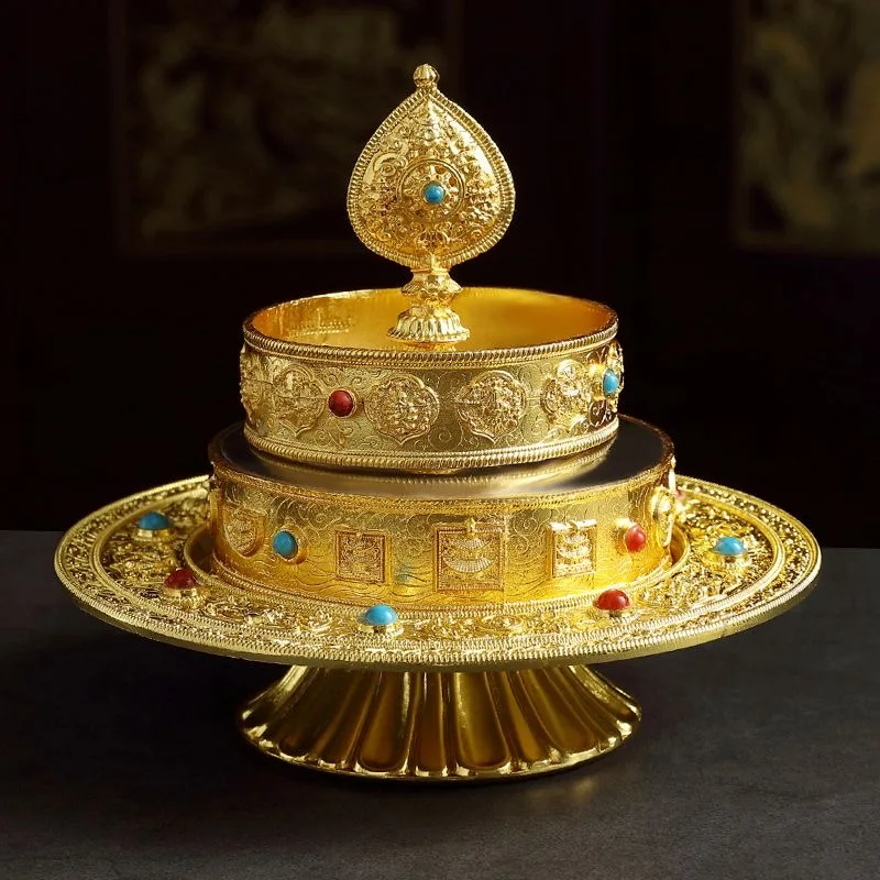 4 Layer Buddhist Manza Plate Tantric Alloy Handicraft Auspicious Tibetan Tribute Gilt Buddhism Tray Home Gift Indoor Decorative