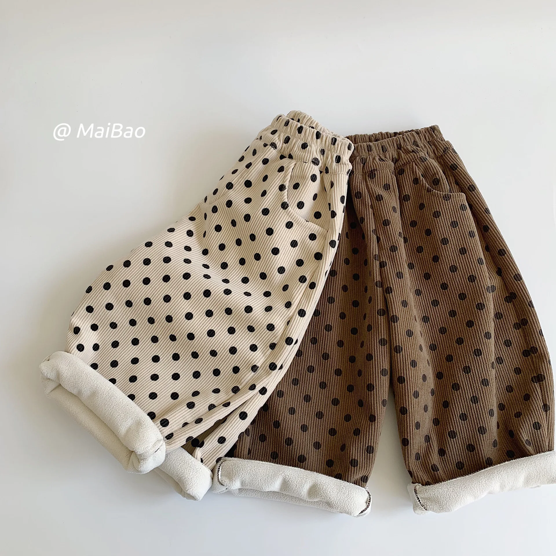 Children's Casual Pants 2024 Winter New Product Men's and Women's Polka Dot Pants Versatile and Fashionable with Plush Pants