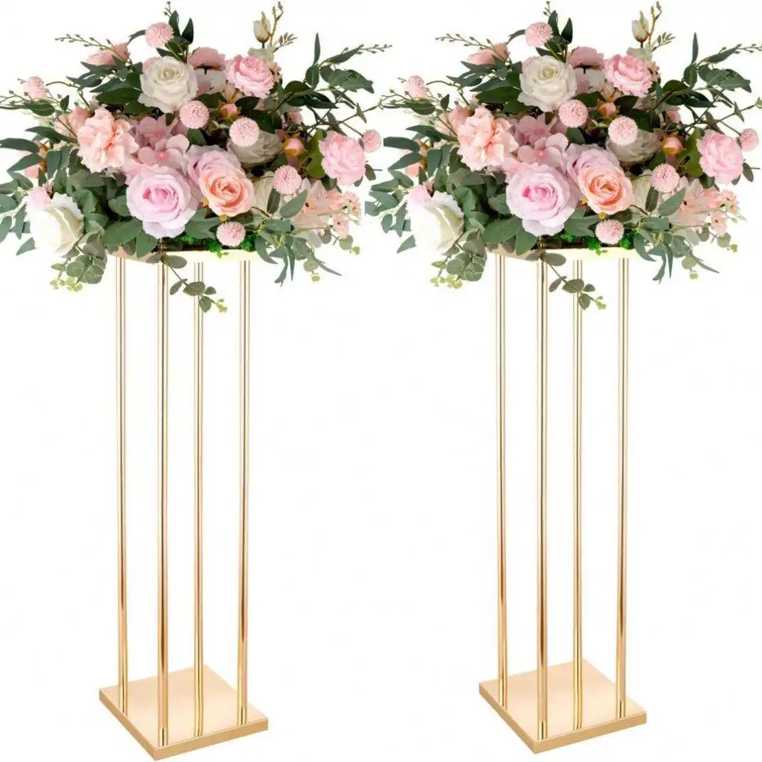 Wedding iron decoration gold square frame geometric road flower stand T table site decoration props wedding