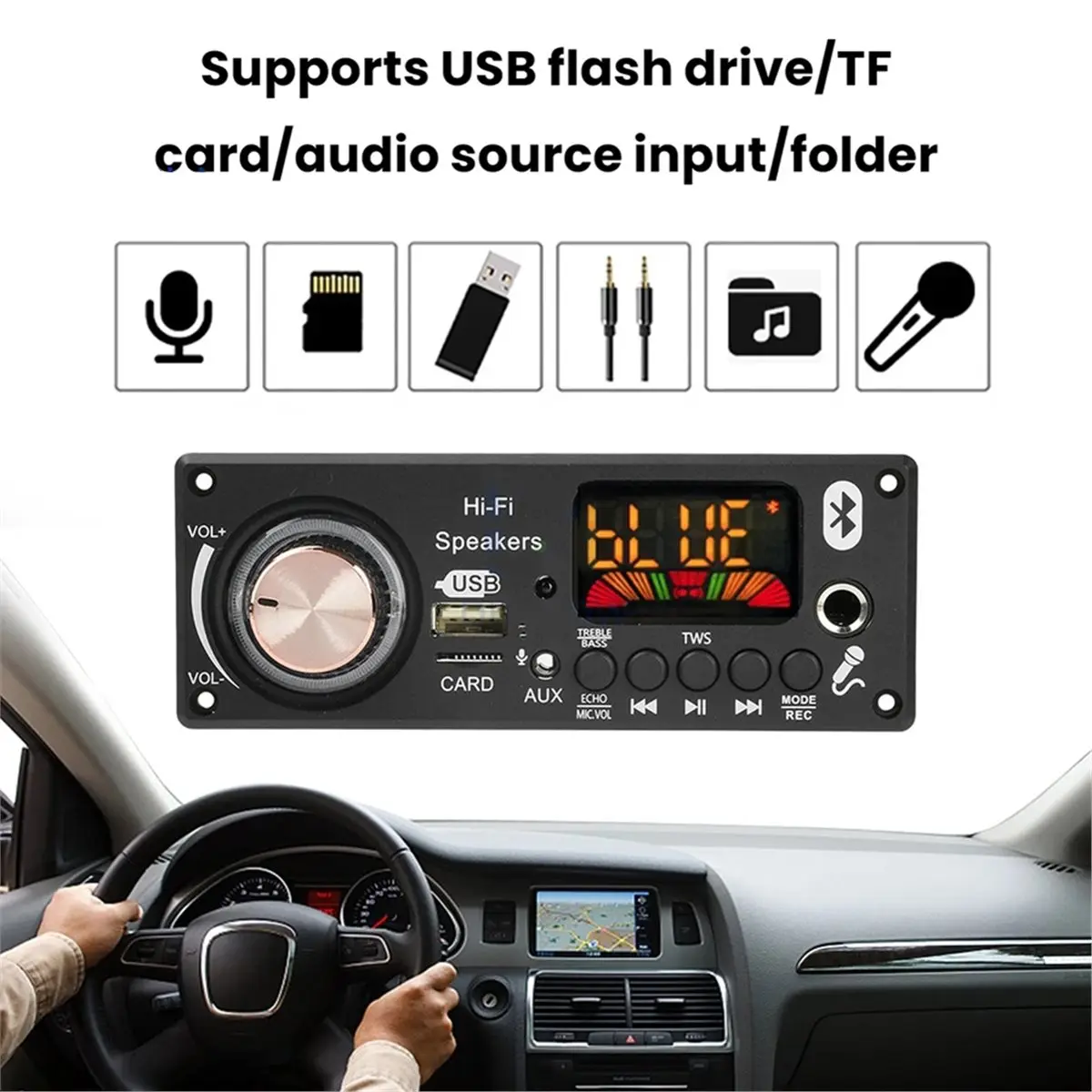 ABGN MP3 Decoding Board Car Audio Decoding Board TPA3116D2 Amplifier 2x50W+100W BT 5.3 for Car Audio