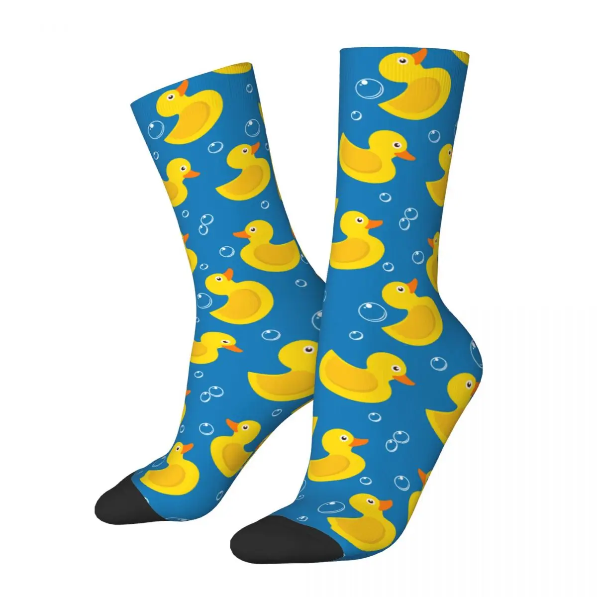 Casual Cartoon Yellow Duck Sports Socks Polyester Long Socks for Unisex Non-slip