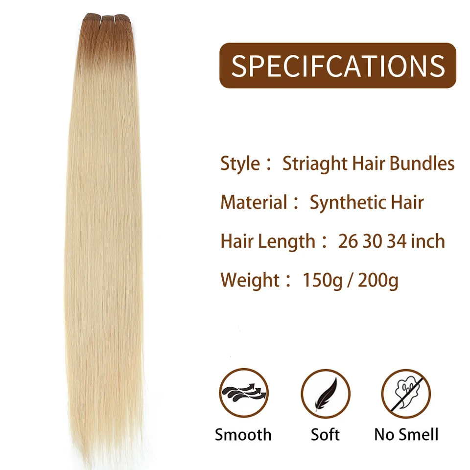 30 pulgadas extensiones de cabello sintético lacio 150 g 200 g/pieza paquetes ombre rubio gris ceniza 27-30-613 suave 2