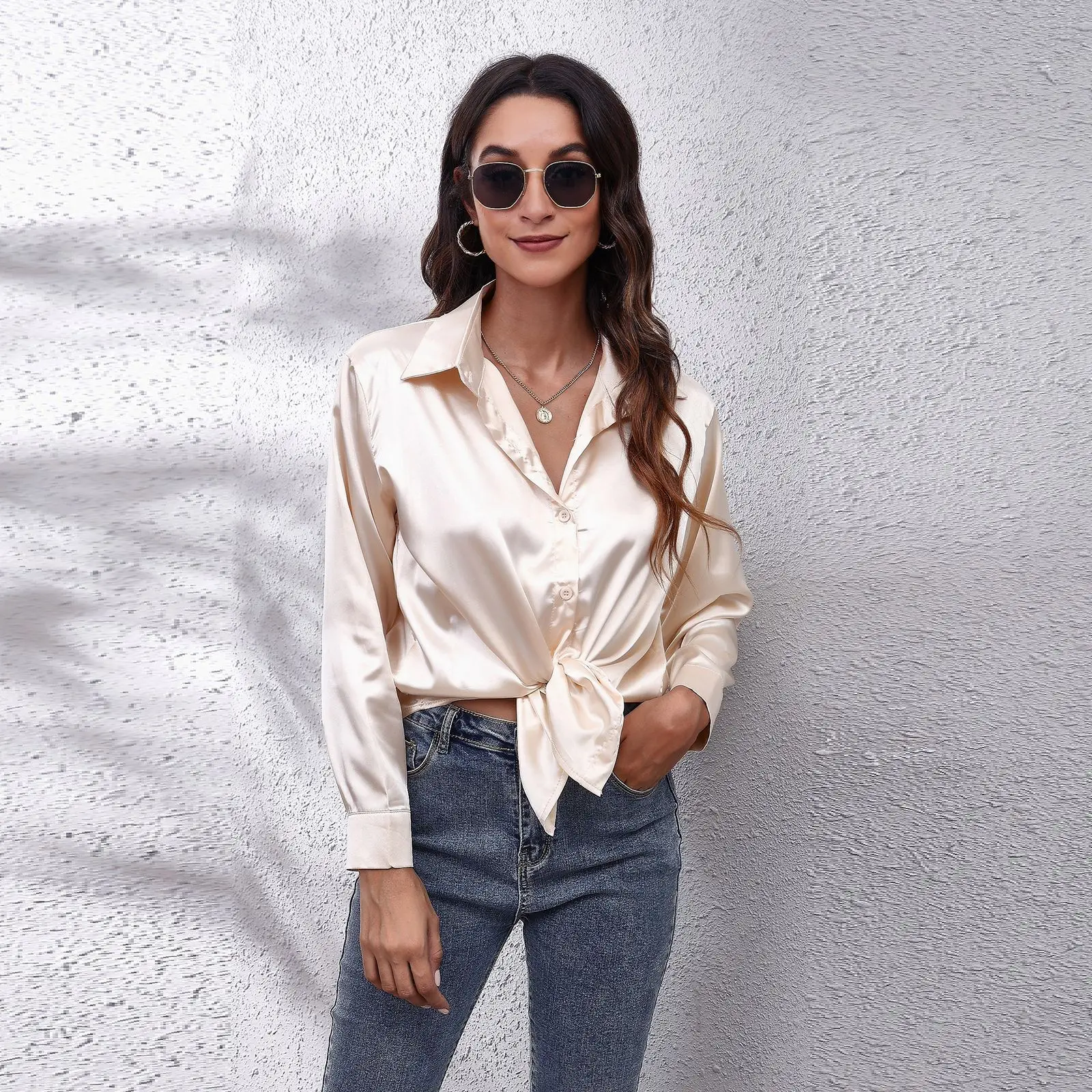 Women Elegant Shirt Fashion Blue Long Sleeve Lapel Blouse New Autumn Winter Casual Solid Loose Tops Lady T Shirt Tees Blusas