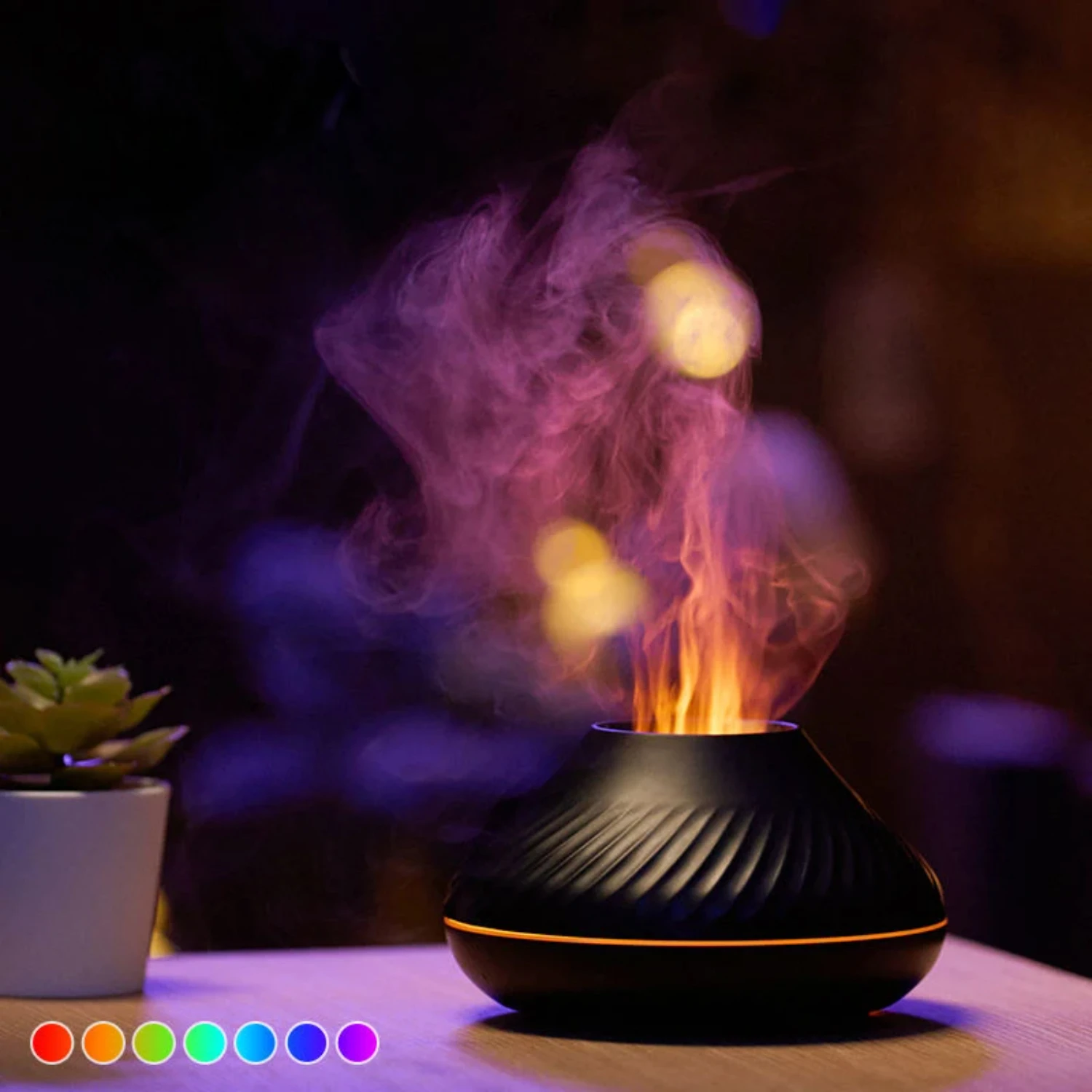 New 7 Colors LED Flame USB Air Humidifier Diffuser with 130ML Capacity, Additive and Aromatherapy Essential Oil - Enhance your s