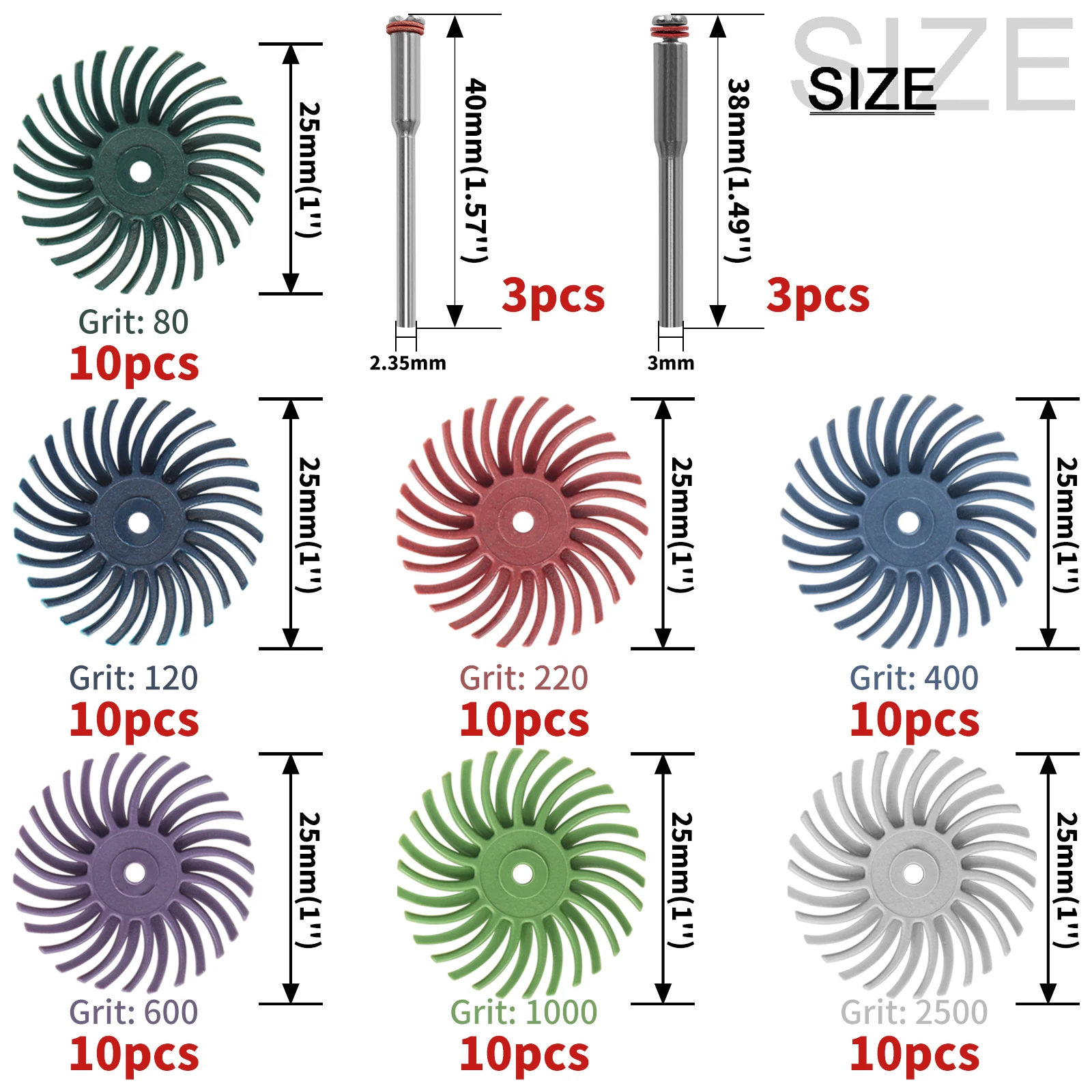 76Pcs  Radial Bristle Disc Kit Abrasive Brush 3/2.35mm Shank Detail Polishing Wheel for Dremel Rotary Tool Accessories