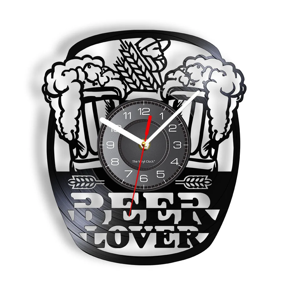 Mug Foam Beer Pub Wall Clock Cheers Alcohol Vinyl Record Wall Clock Brewery Decorative Wall Watch Beer Lover Wine Drinkers Gift