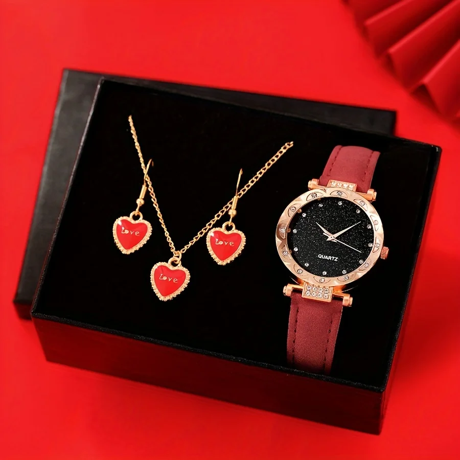 

Starry Fashion Quartz Watch Luxury Rhinestone Analog Wrist Watch & 3pcs Jewelry Set, Gift For Women Her