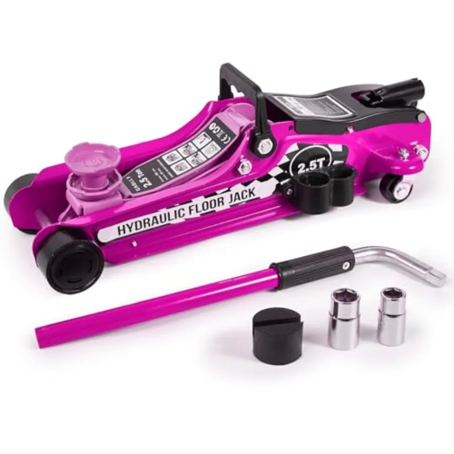 

Floor Jack Kit 2.5 Ton 5500 lbs Car Jack - Hydraulic Low Profile Trolley Jack - Tire Tool for SUV and Auto with Lug Wrench Pink
