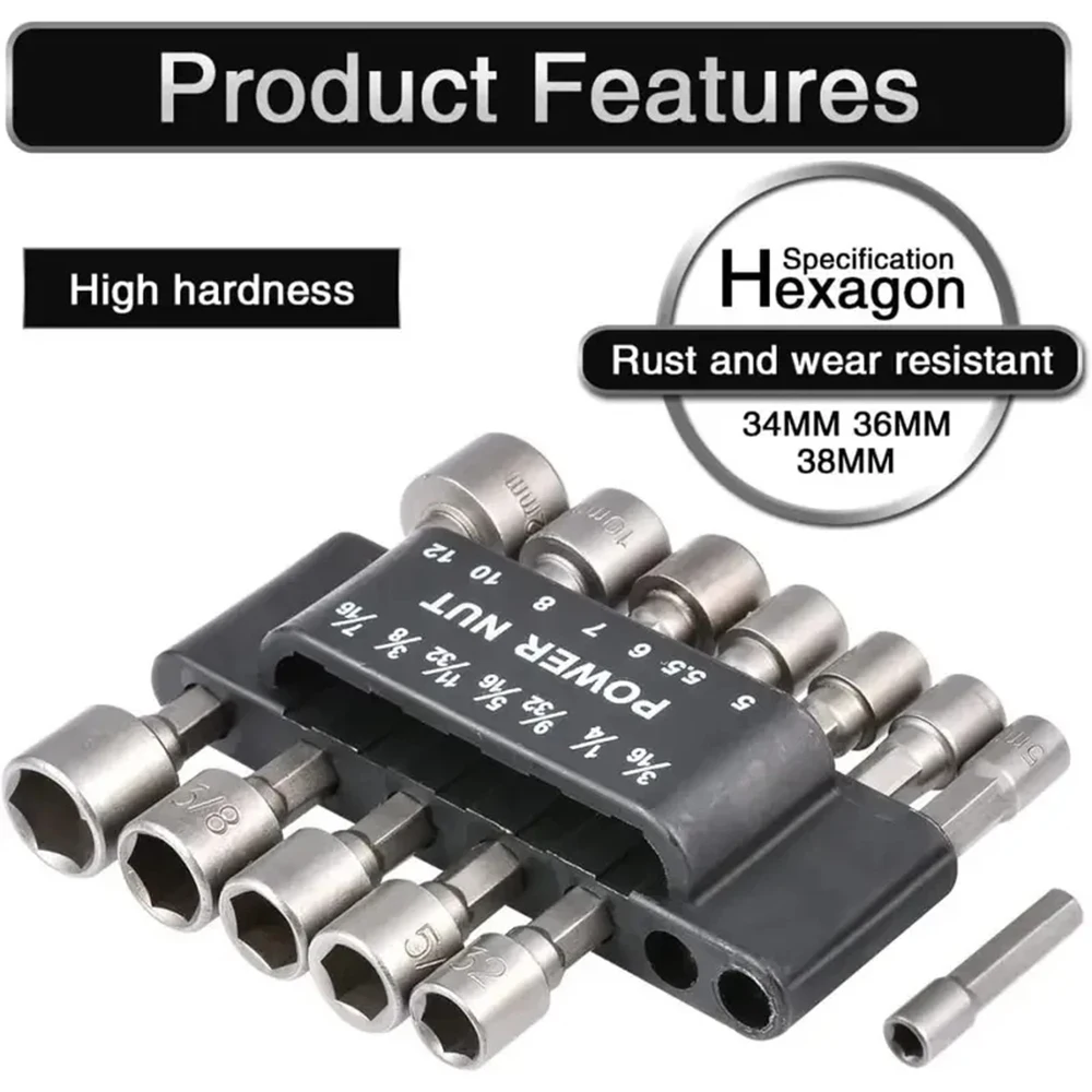 14PCS/9PCS Allen Bit Hex Socket Sleeve Set Nut Driver Bit Set Durability Driver Screwdriver Set Pneumatic Bits Insert Tool Set