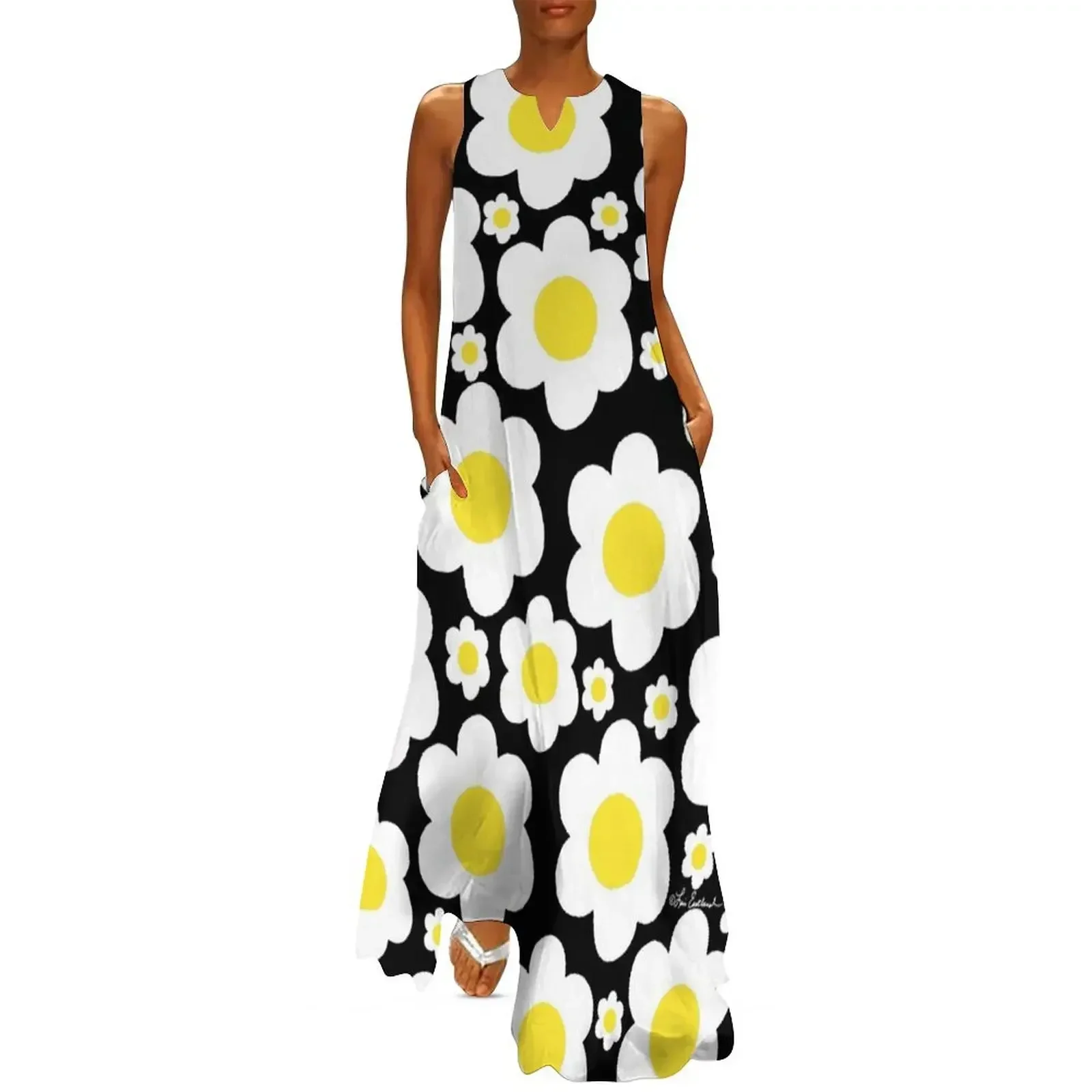 

Retro 60's Daisy Pop Flowers Long Dress clothes Women's summer dresses festival outfit women Dress