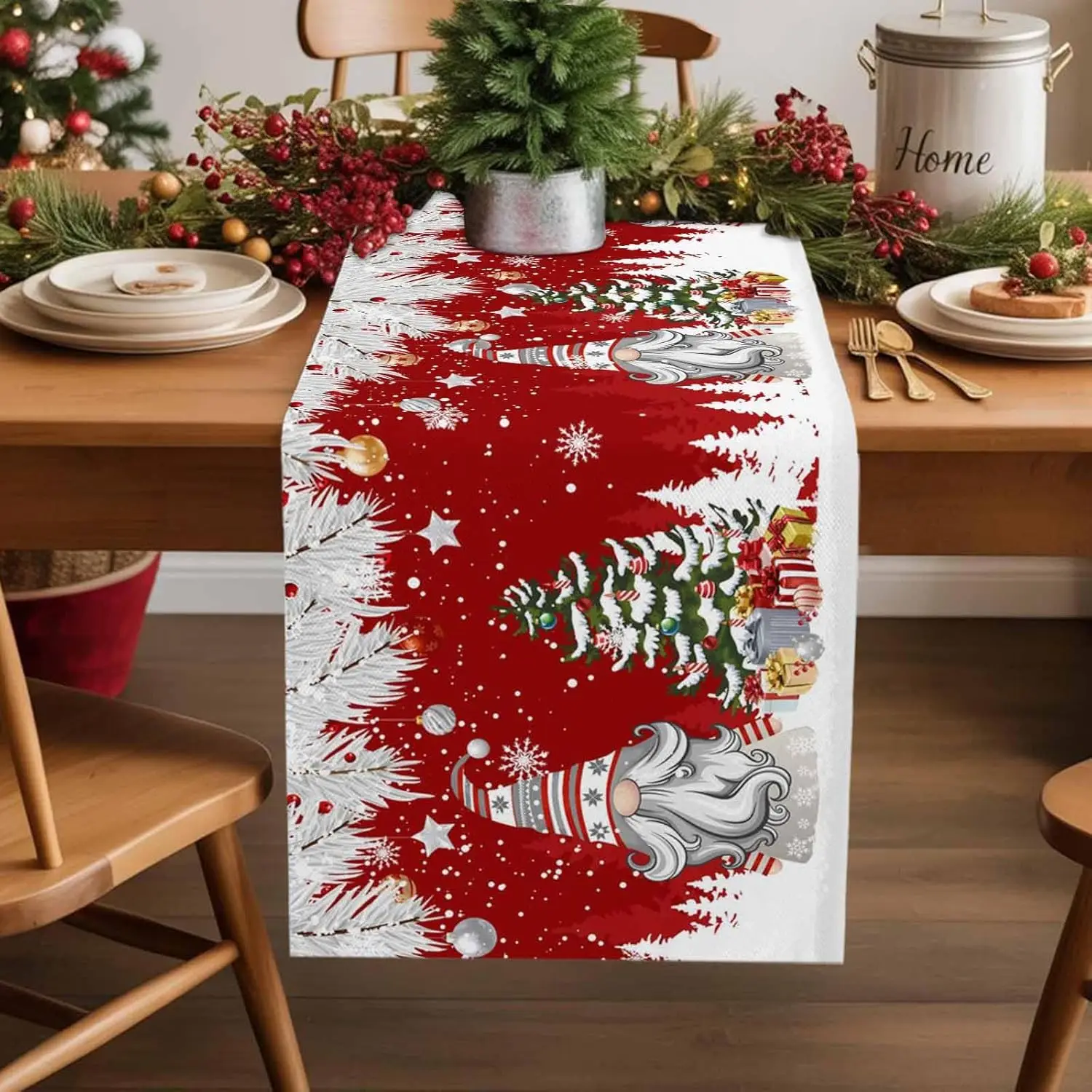 

Christmas Gnome Linen Table Runners Holiday Party Decorations Winter Holiday Dining Table Runners Navidad Party Decorations
