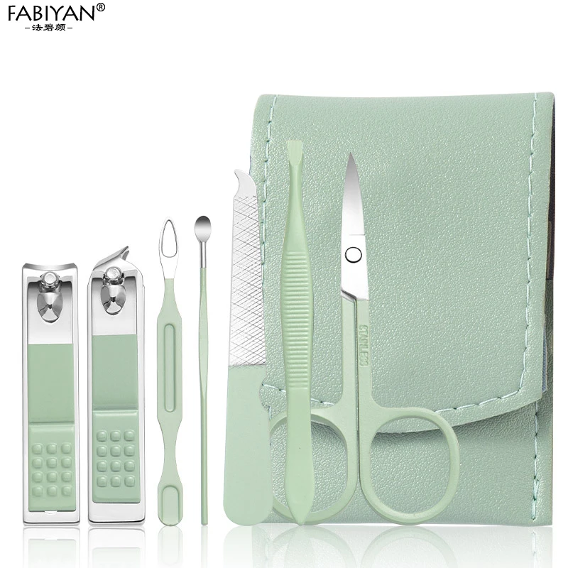 7 pz/set Manicure Set in acciaio inox Nail Art Clipper cuticola tronchesi forbice Grooming strumenti con borsa in pelle PU