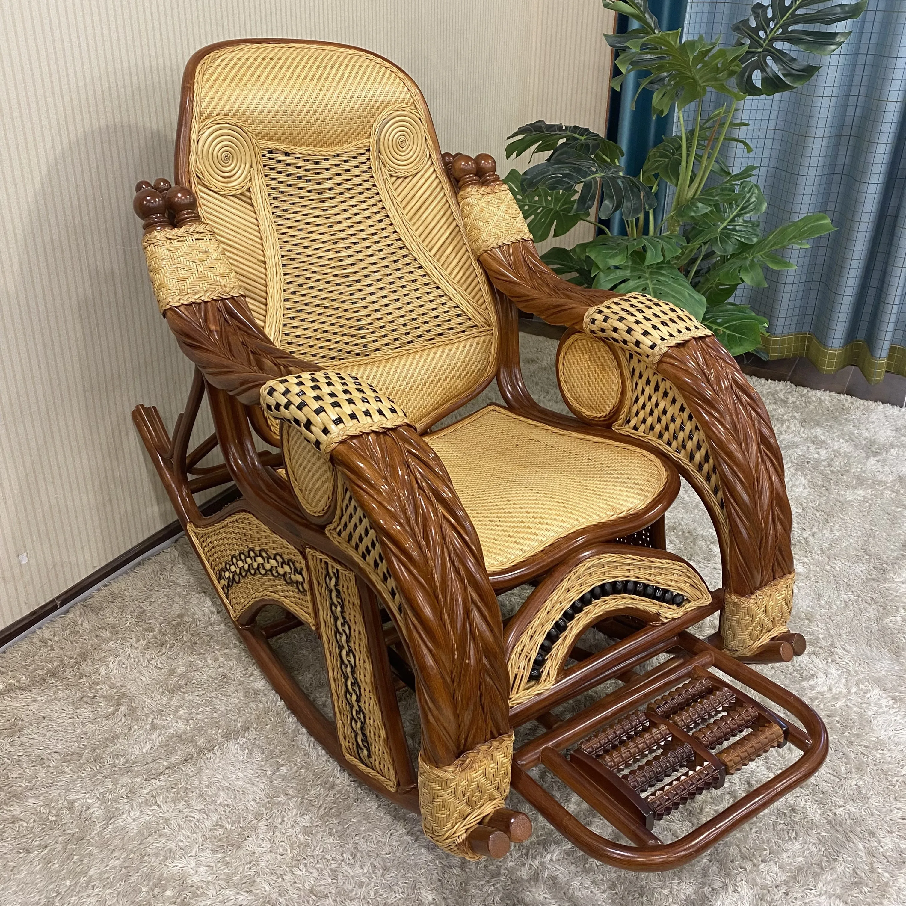 Natural rattan hand-woven rocking chair