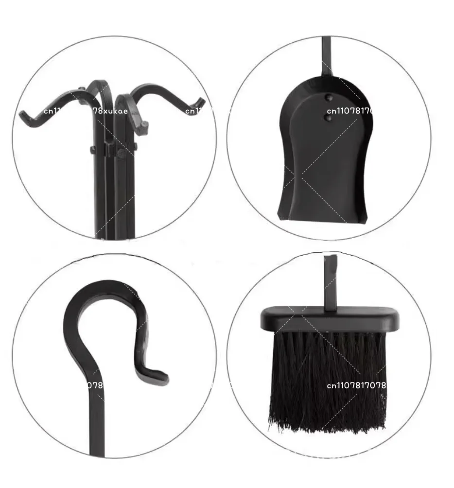 Zestaw narzędzi do czyszczenia kominka: szufelka, miotła, szufelka do kurzu, szczypce, narzędzia dedykowane do kominka, wysoka jakość, ciężkie żelazo, 5 sztuk.