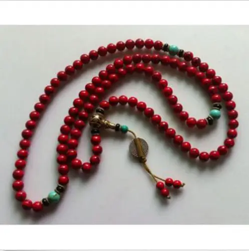 

Chinese Tibet Red Stone 108 8MM Buddhist Prayer Bead Mala Necklace Bracelet Beads