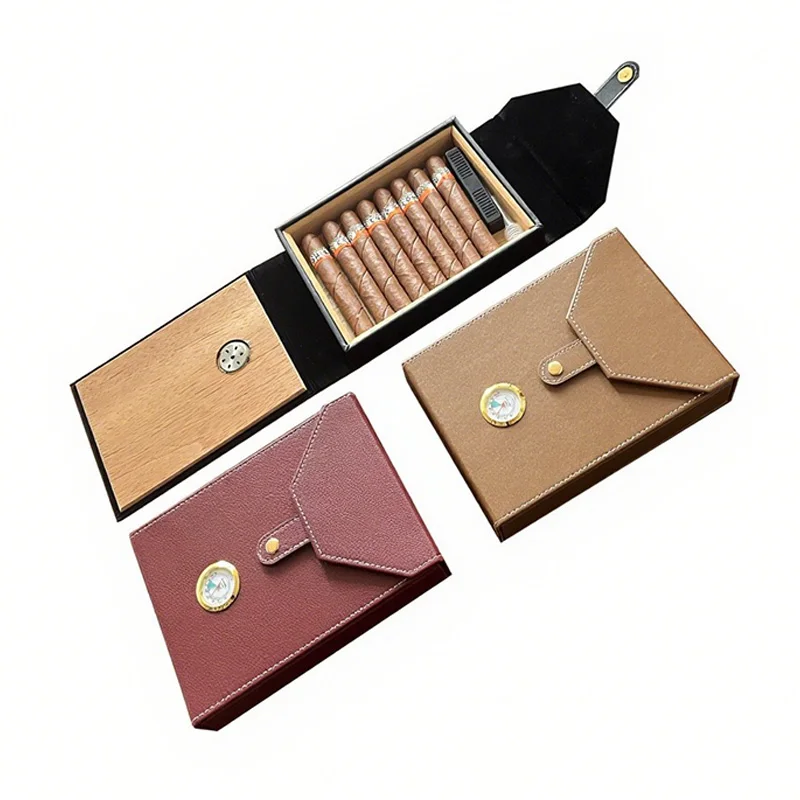 PU Leather Envelope Cigar Humidor Cedar Wood Lined Built-in Hygrometer Portable Travel Cigar Storage Box Gift Cigar Collectors - view 3