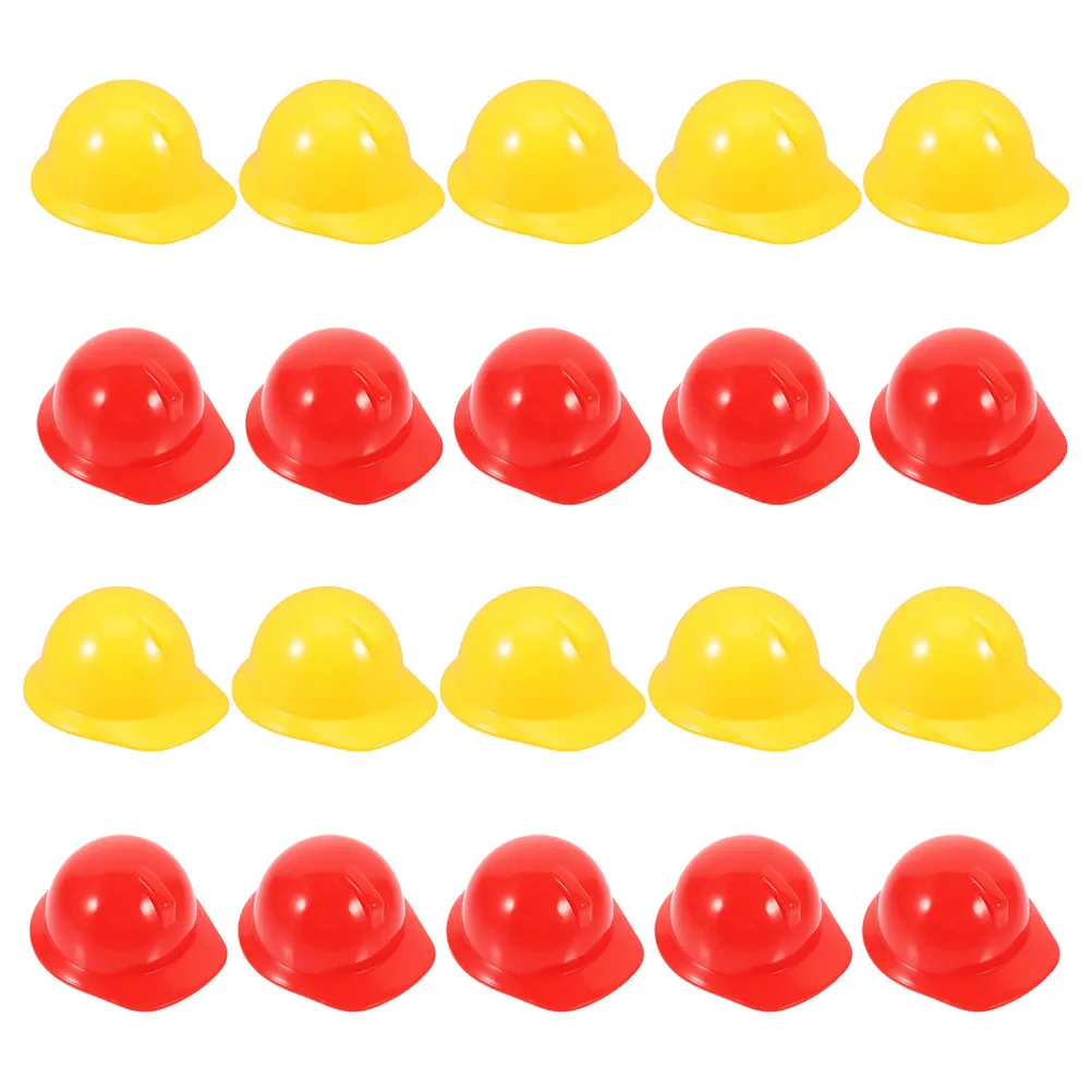 20Pcs Mini Yellow Construction Set for Birthday Halloween Parties DIY Crafts Play Scenes Miniature Worker Hat Tiny Party