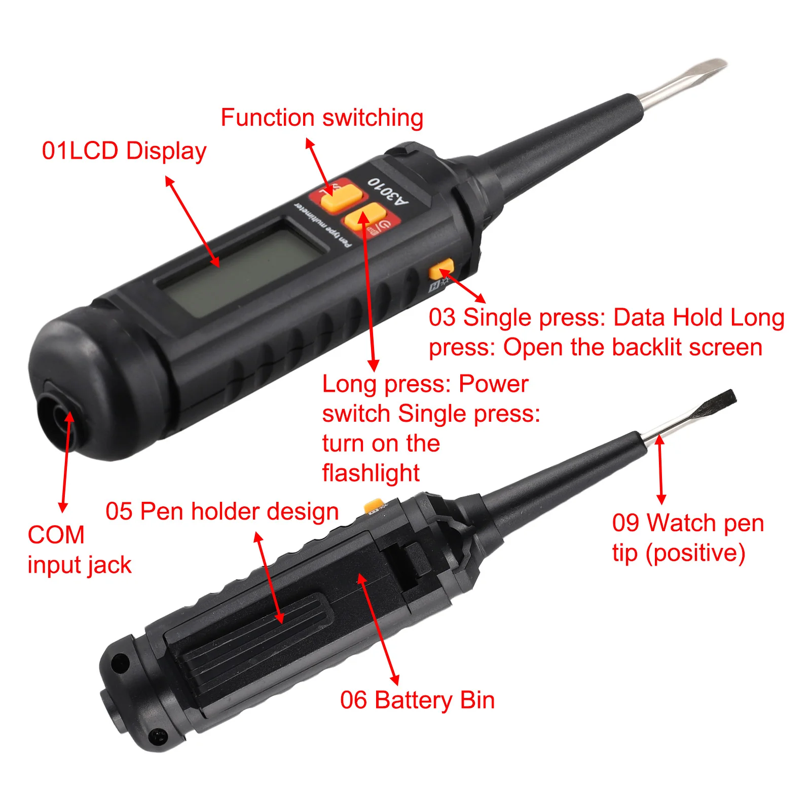 High-precision Voltage Tester Digital Test Pen High Torque Screwdriver Lighting Flashlight Non-contact Voltage Detection