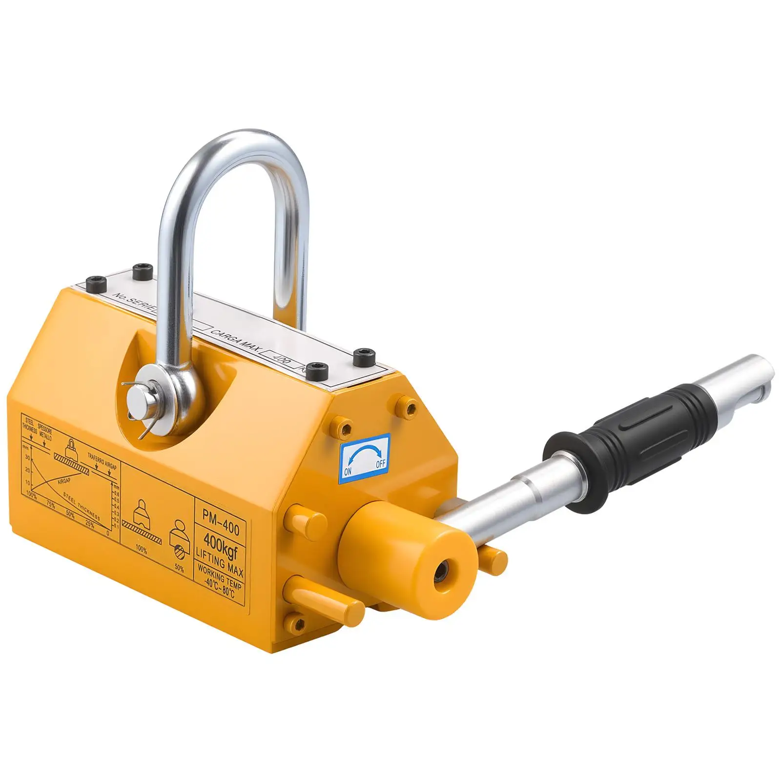 Permanent Magnetic Lifter 880 lbs Pulling Capacity N42 Neodymium for lifting Magnet with Release Handle and Steel Hook for Shop Crane Hoist and Plate Steel Board