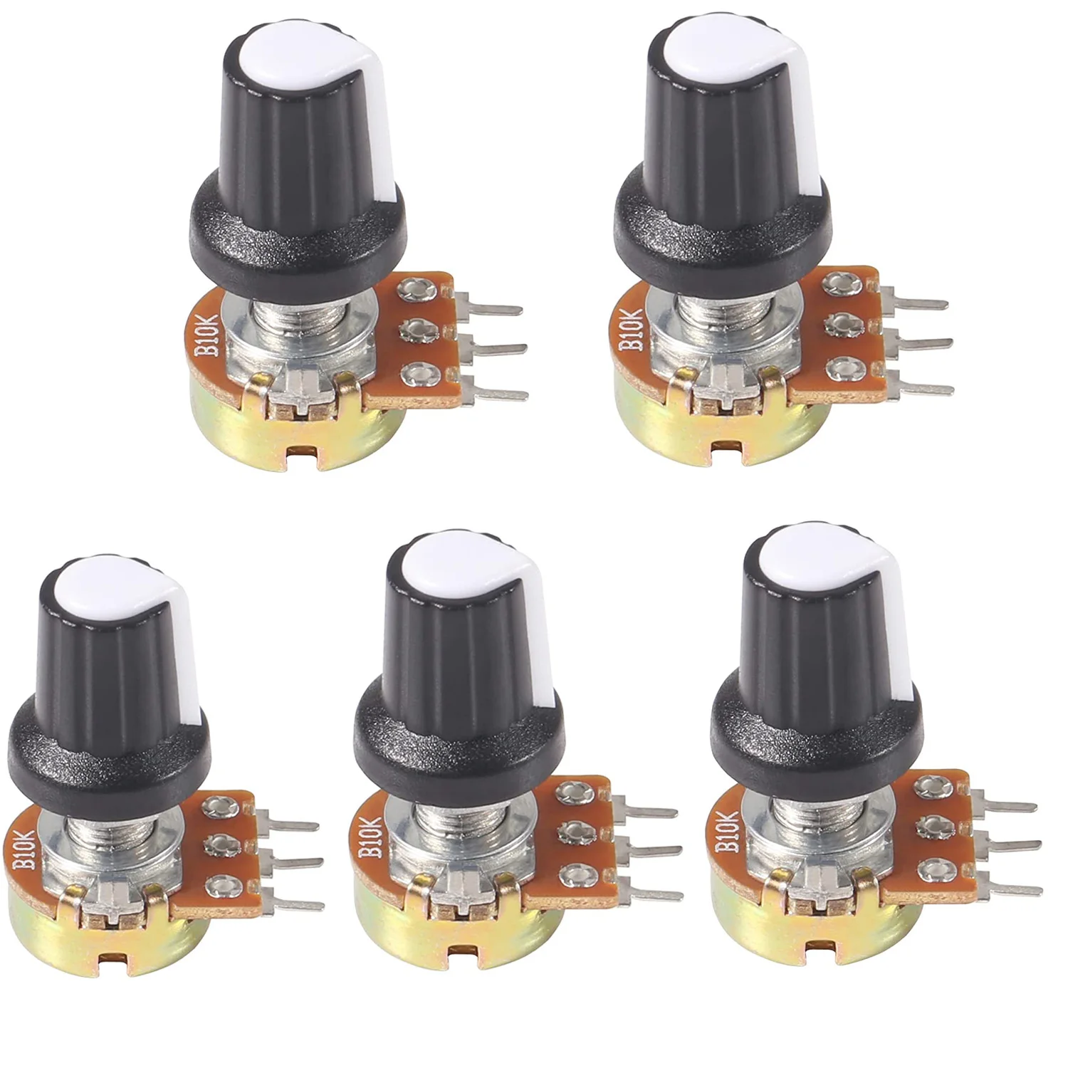 

10Pcs 1K 10K 20K 50K 100K 500K Ohm 15mm 3 Pin Linear Taper Rotary Potentiometer Resistor for Arduino with AG2 White cap