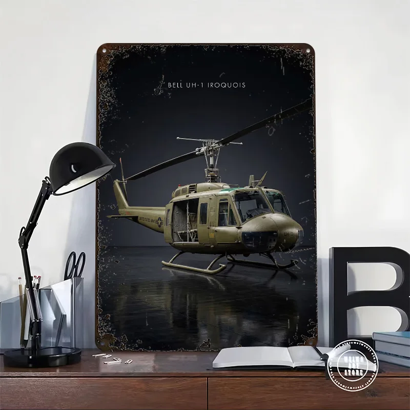 Bell UH-1 Iroquois Helicopter Metal Poster Customized Wall Art Retro Vintage Metal Tin Signs for Home Decorations Living Room