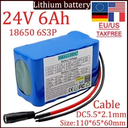 24V 6Ah lithium battery pack 18650 6S3P 350W 6000mAh, electric self-propelled battery with BMS Solar rechargeable battery