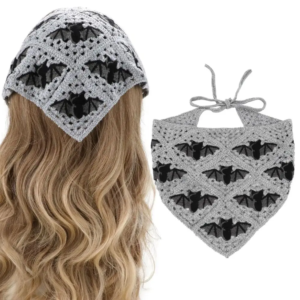 Halloween Hair Accessories Halloween Triangle Hair Scarf Halloween Knitted Headscarf Bat Ghost Strap Knitted Headbands