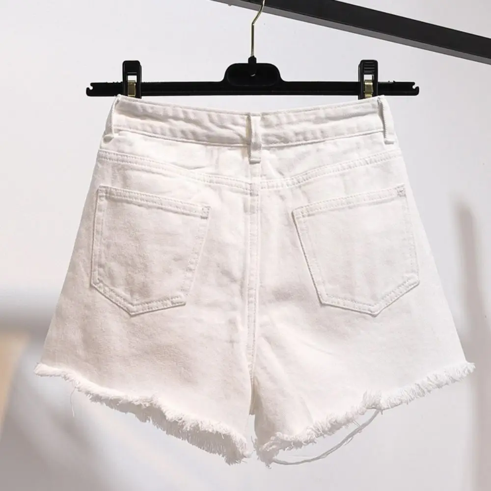 Trendy Ripped Jean Shorts Tassel High Waisted Short Pants Frayed Raw Hem All-match Distressed Short Summer