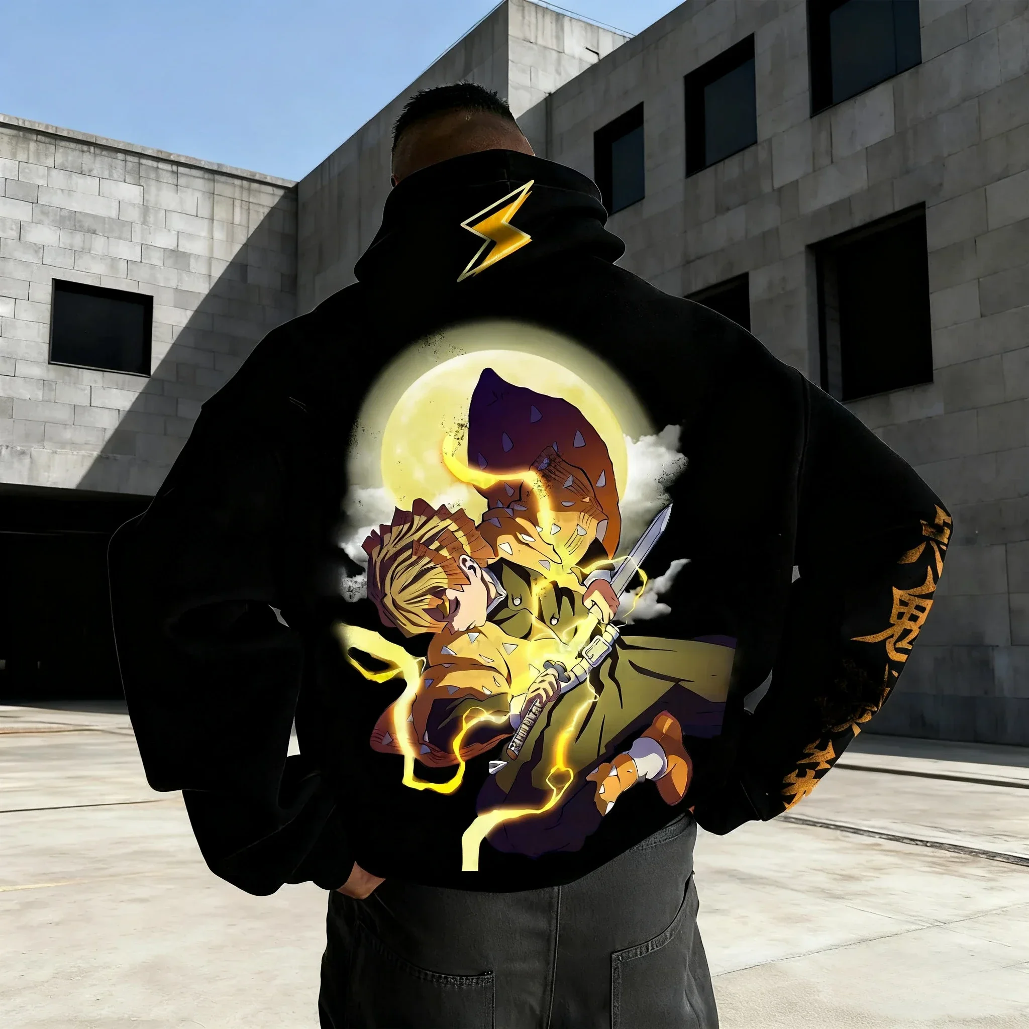 

Demon Slayer Anime Spring/Autumn Men's Hoodie New Agatsuma Zenitsu Printed Daily Casual Harajuku Large Parent Child Top