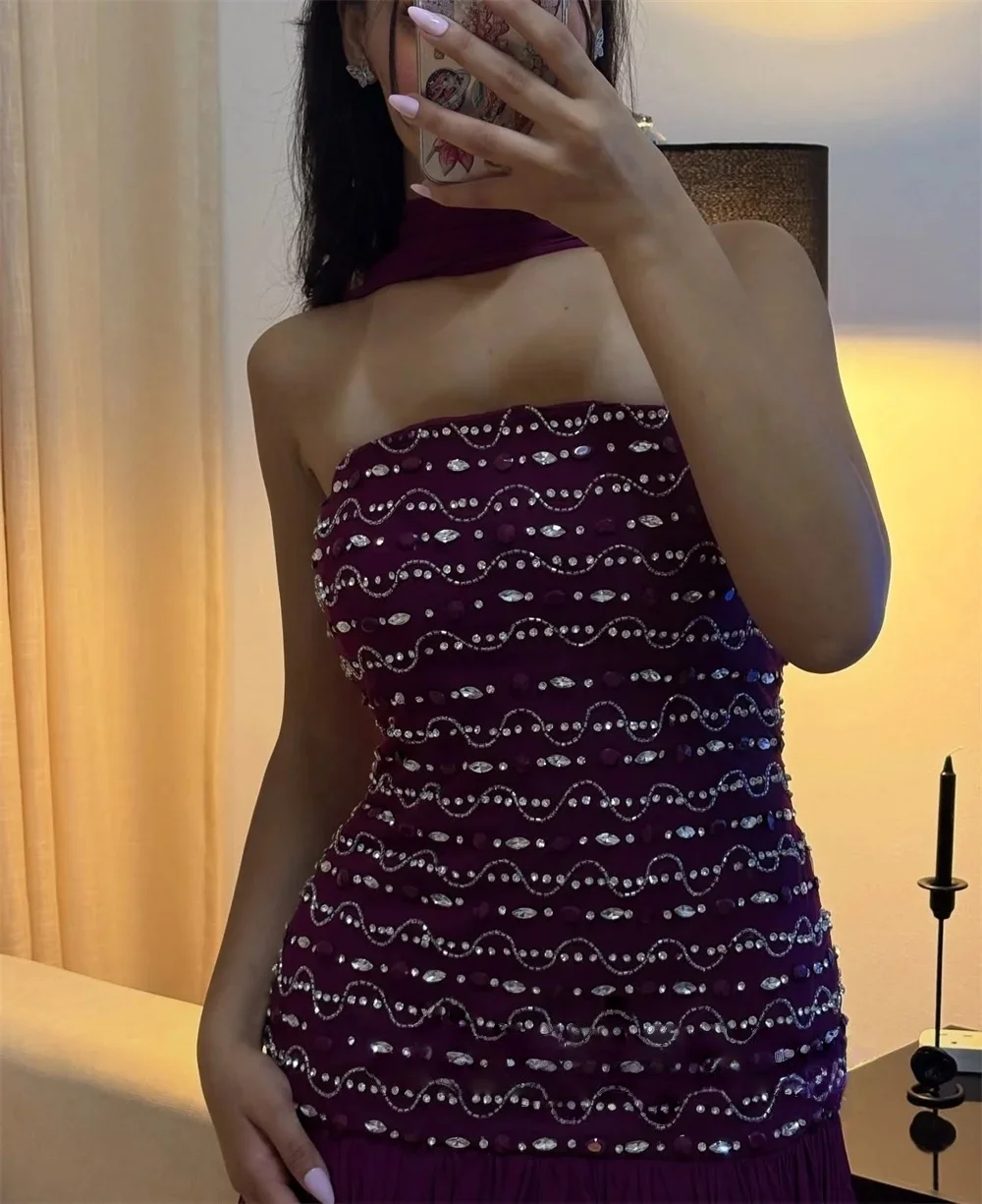 Robe de soirée longue en mousseline de soie violette, perlée, sur mesure, Pastrol, Jersey unisexe, rétro, dubaï, saoudien, arabe, bal personnalisé