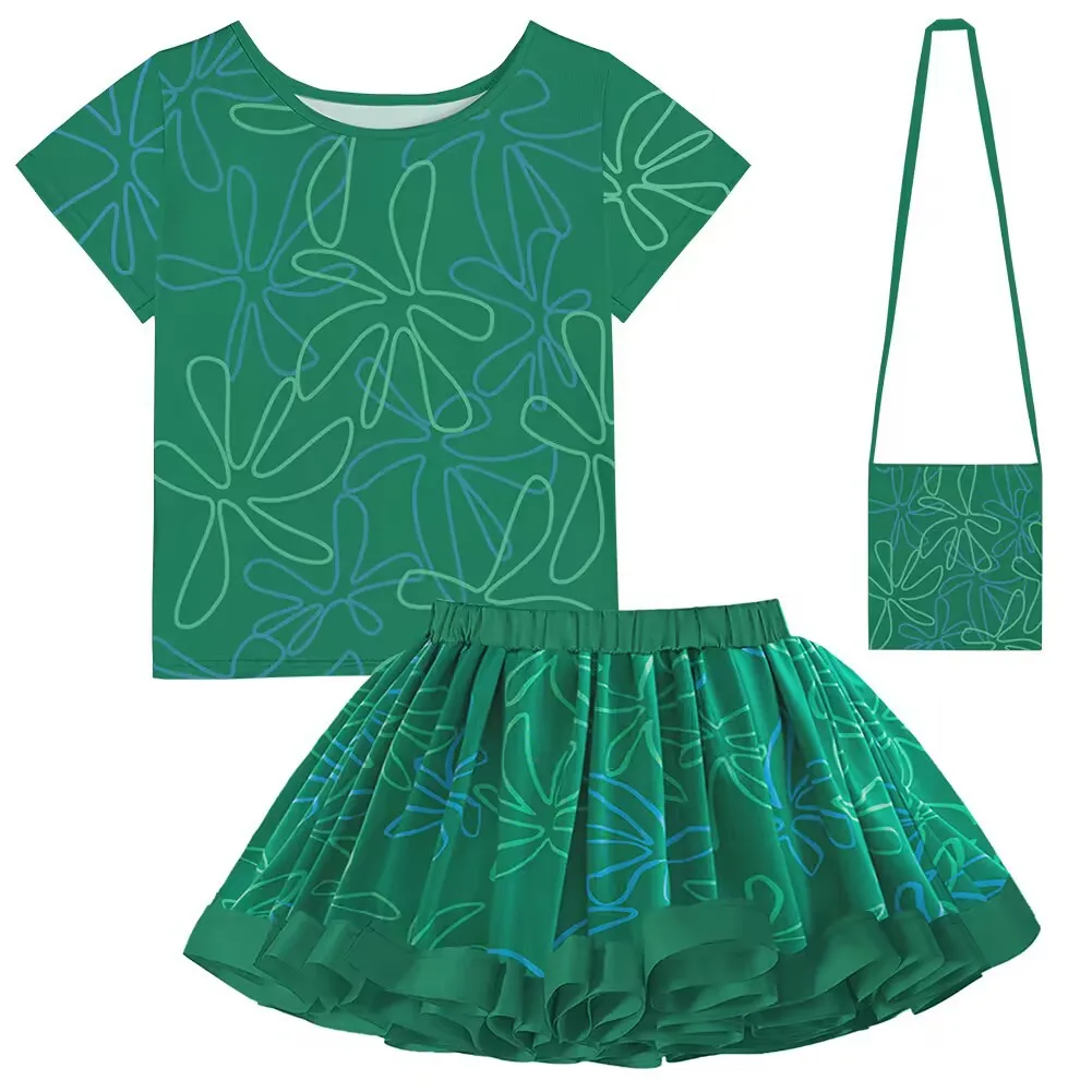 4〜7歳の女の子のための花柄のTシャツ,チュチュスカート,バッグとウィッグ,ハロウィーンとクリスマスのパーティー,楽しい漫画の衣装