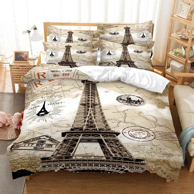 Eiffel Tower Bedding Duvet Cover Set 3d Digital Printing Bed Linen Fashion Design Comforter Cover Bedding Sets  Bed Set