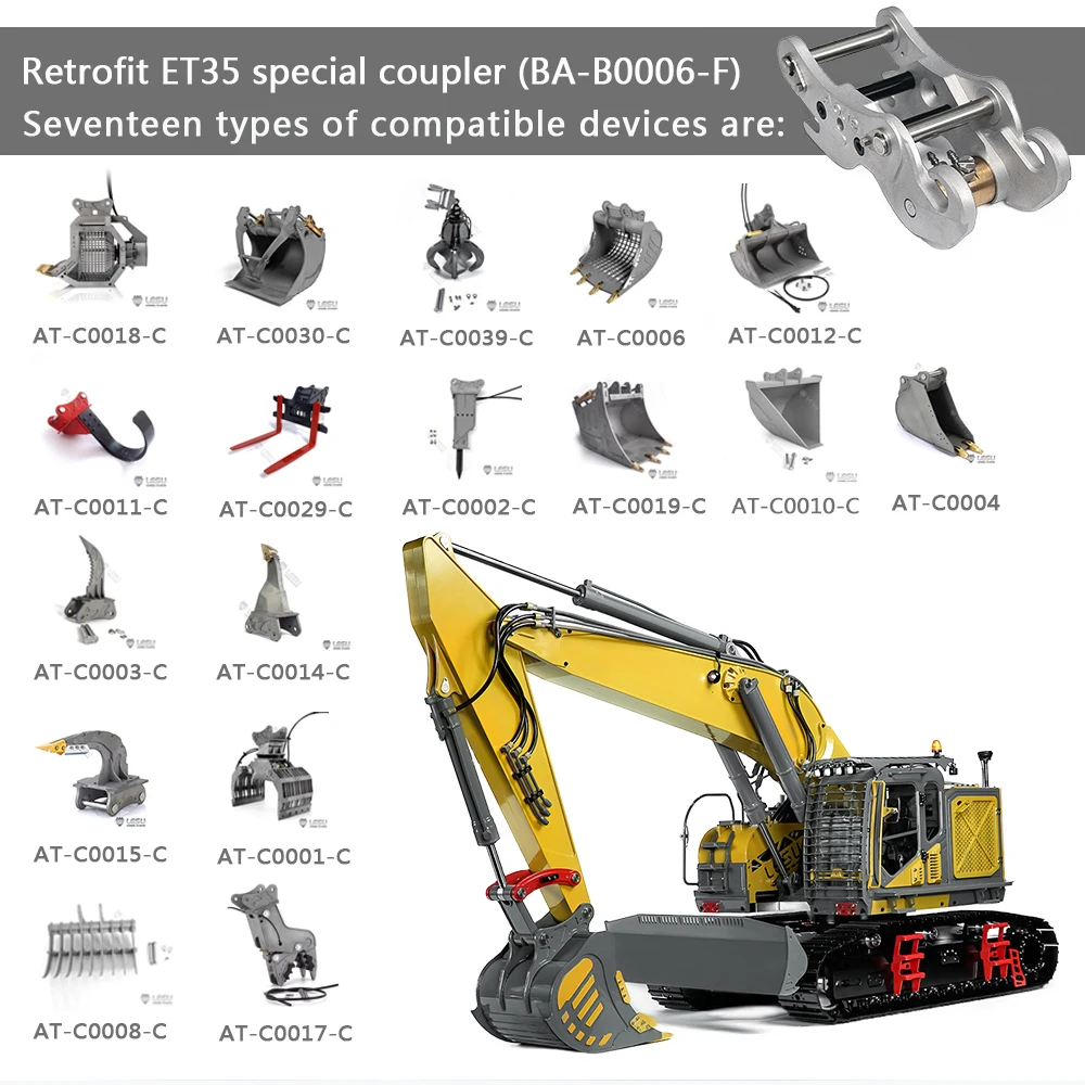 LESU 1/14 AOUE ET35 short tail crawler hydraulic heavy excavator with front shovel