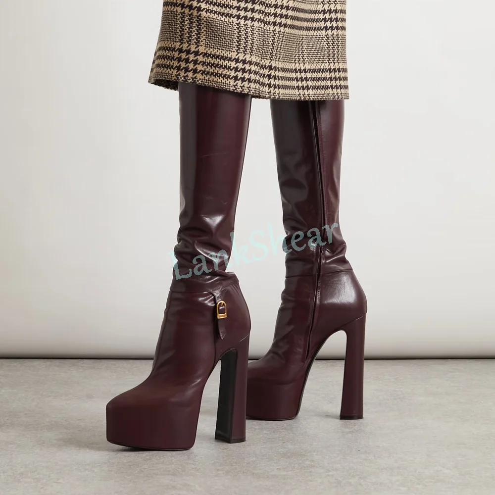 Platform Round Toe Knee High Boots Block High Heeled Side Zipper Sexy Fashion Women Long Modern Boots 2026 New Arrivals Black