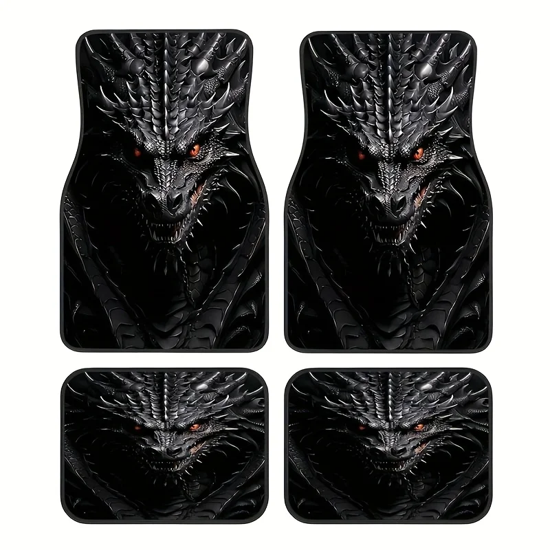 

4pcs Universal SUV Car Floor Mats With Black Dragon Theme Elements, Suitable For All Vehicles' Front And Rear Seats, Fashionable