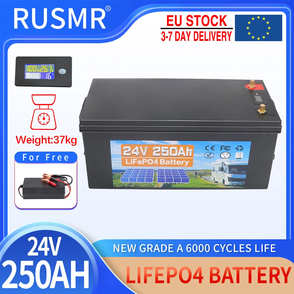 24V 100Ah 150Ah 250Ah 300Ah LiFePO4 Battery Built-in BMS Rechargeable Lithium Iron Phosphate Battery For Inverter Solar Tax Free